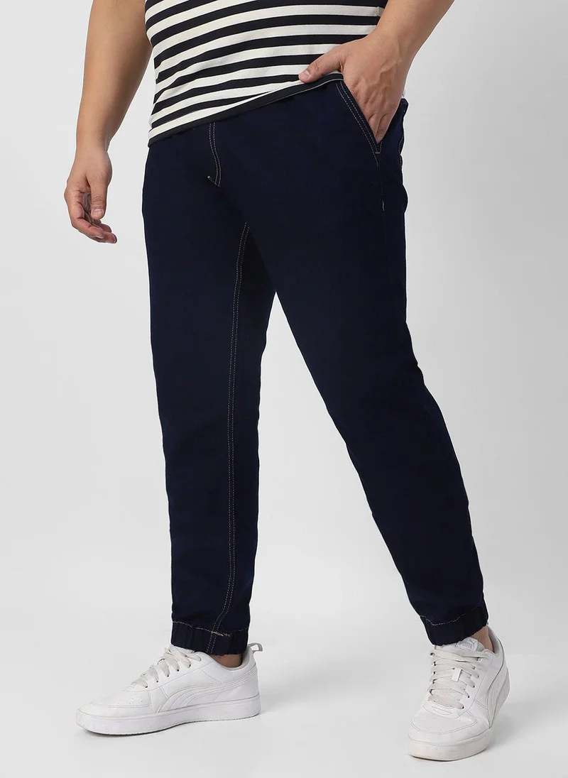 Urbano Plus Men's Dark Blue Regular Fit Washed Joggers Jeans Stretchable